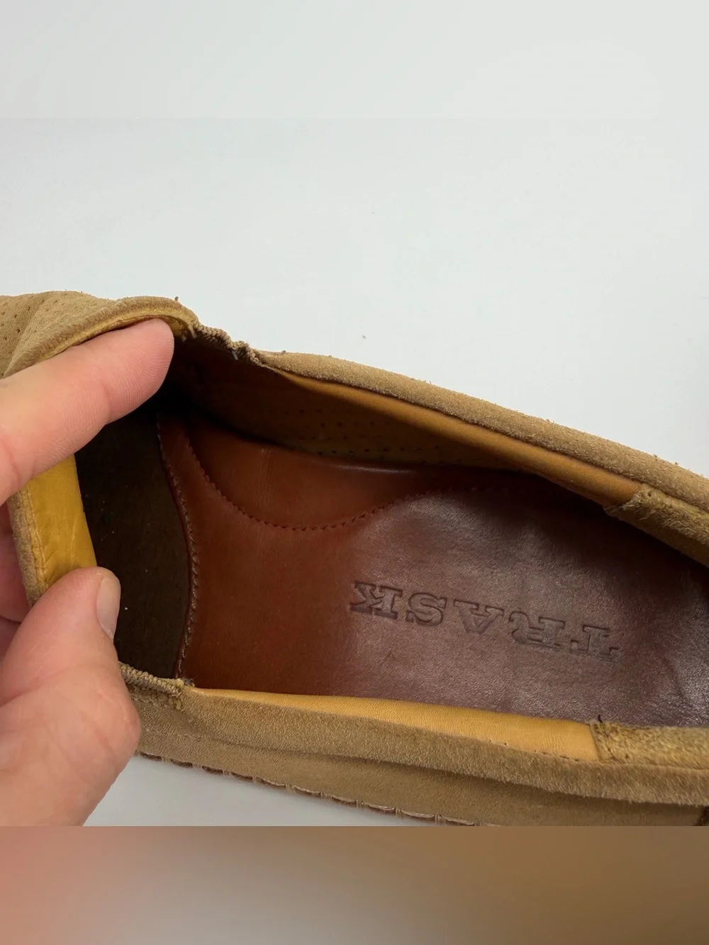 Trask Mens Tan Suede Slip On Loafers Perforated Shoes Size 9M